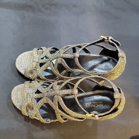 MICHAEL KORS WOMEN'S SANDRA GLITTER CAGED PLATFORM HEELS G1 - Picture 7 of 16